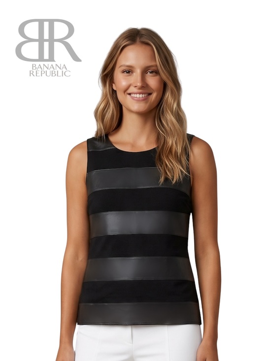 Banana Republic Tops - Faux Leather Stripe Ponte Shell Top